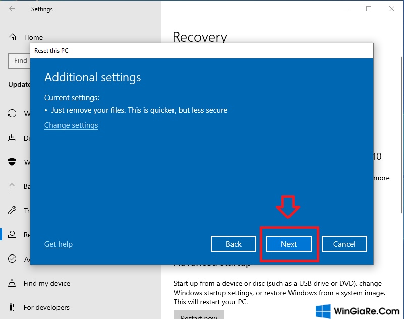 Hướng dẫn chi tiết cách khôi phục Windows 10 về trạng thái xuất xưởng 7
