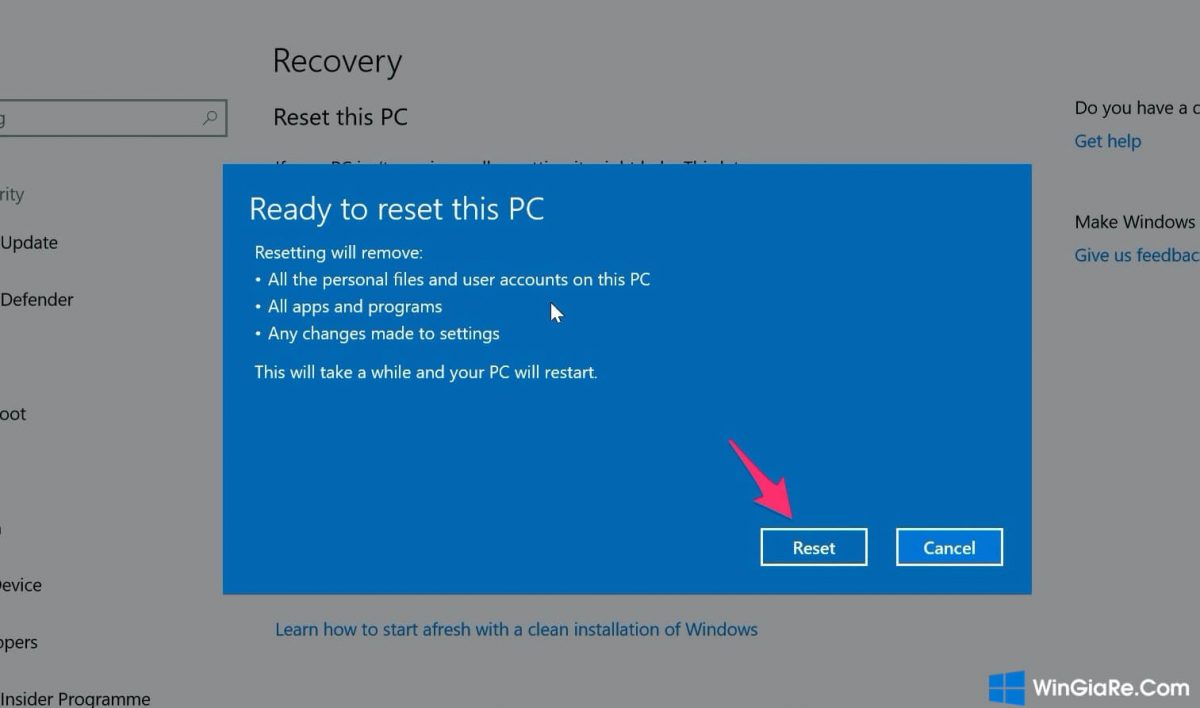Hướng dẫn chi tiết cách khôi phục Windows 10 về trạng thái xuất xưởng 8