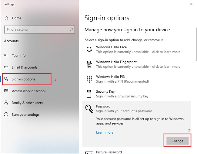 Hướng dẫn cách đổi mật khẩu máy tính Windows 10 8