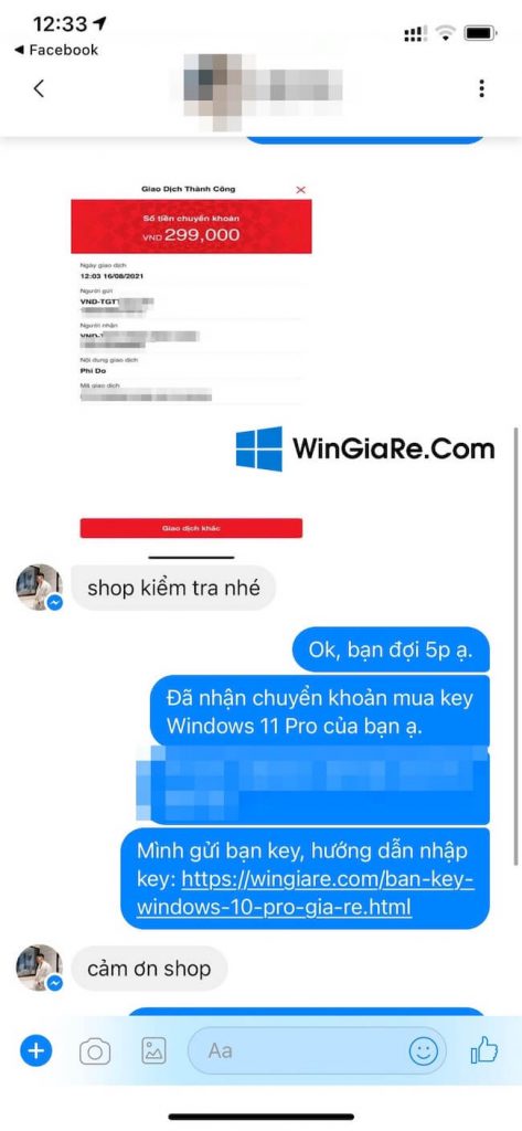 Khách hàng đã mua key Windows 10, Win 11 Pro gia re