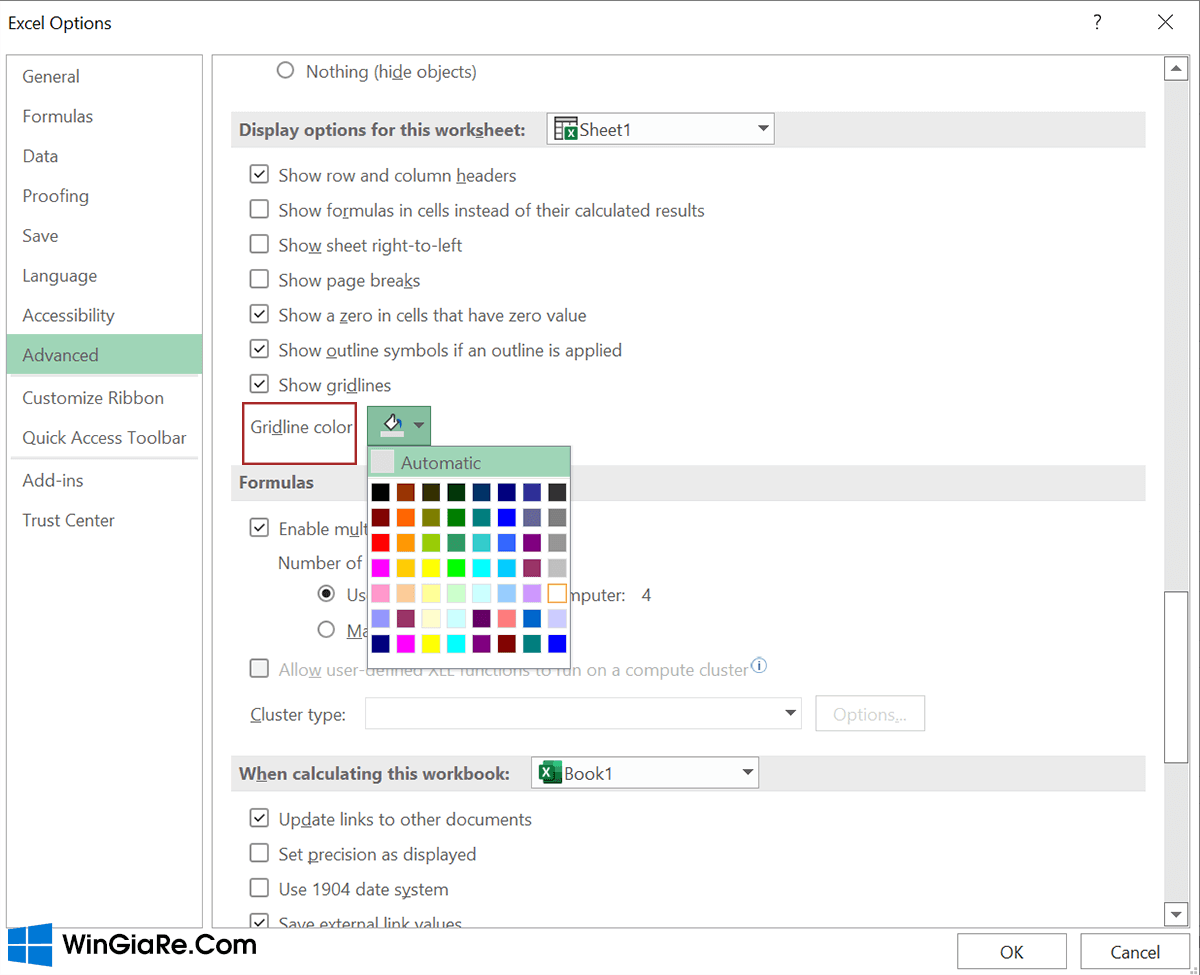 Cách ẩn, làm mờ, thay đổi màu sắc và xóa đường lưới trong Excel