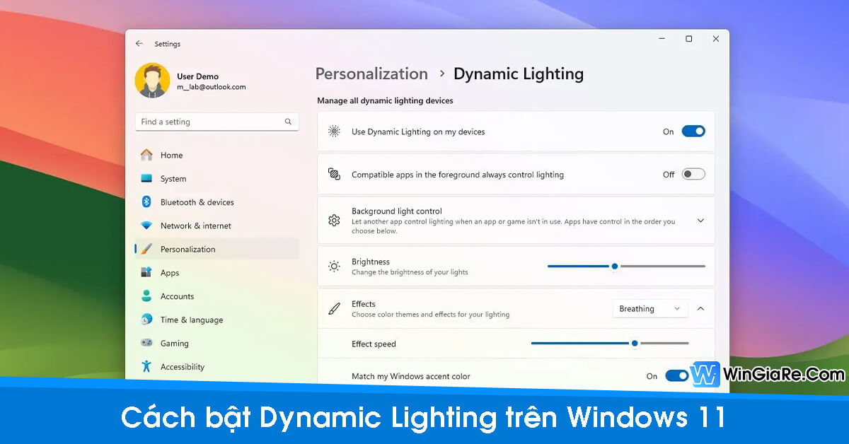 Cách bật Dynamic Lighting trên Windows 11 12